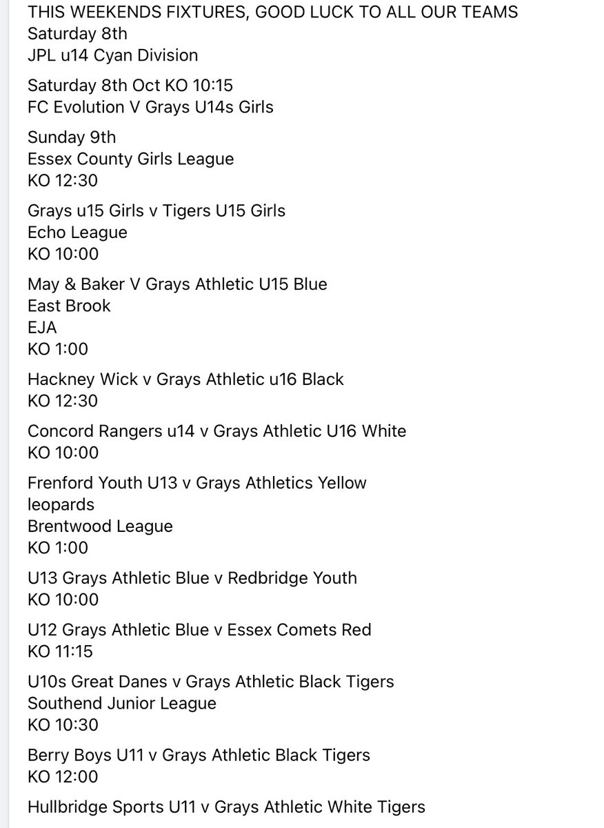 OUR YOUTH TEAM FIXTURES THIS WEEKEND, GOOD LUCK ALL