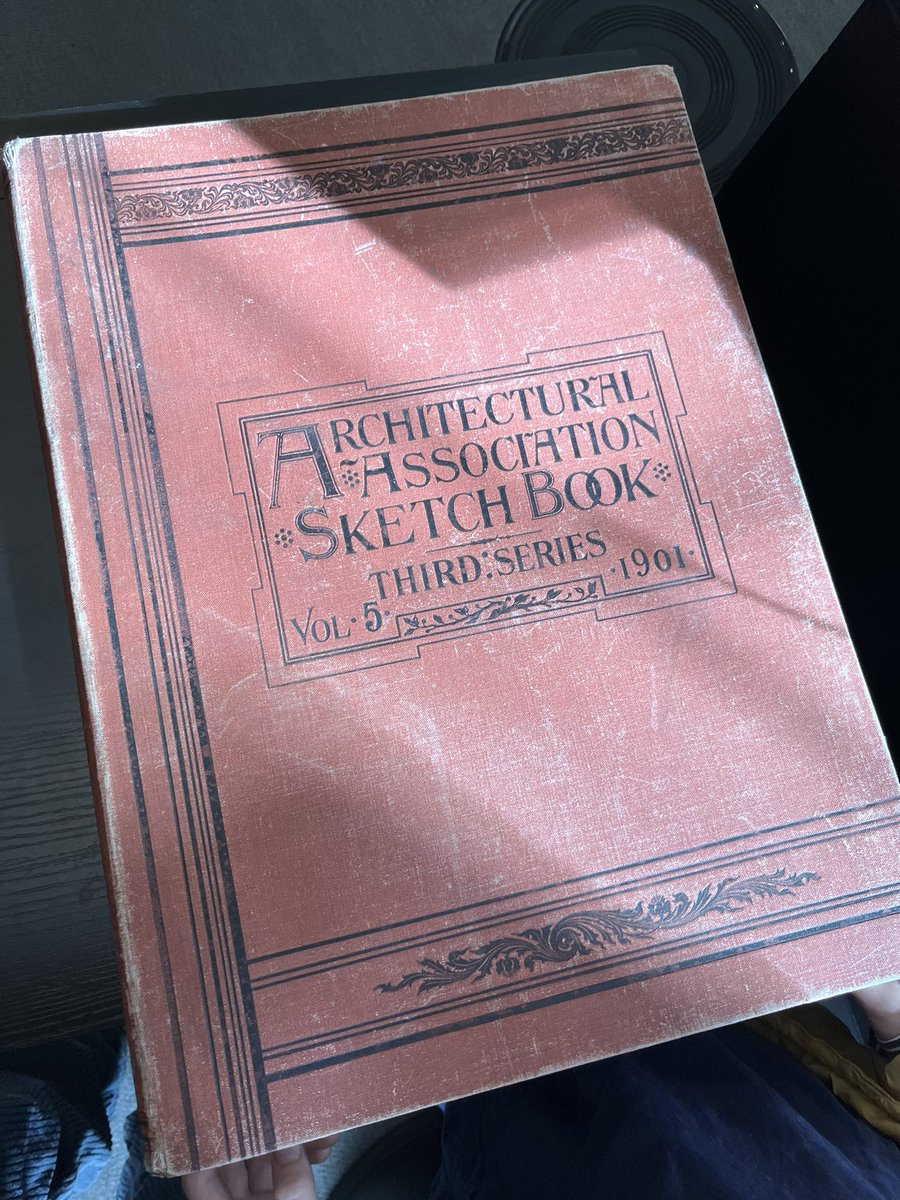 mmalex's tweet photo. youngest found this beautiful 1901 architecture โsketchbookโ (collection of professional drawings) in the AA bookshop. sadly it was not for saleโฆ so he is making his own (tiny) version. #saturdayproject https://t.co/qNzyFUBcbv