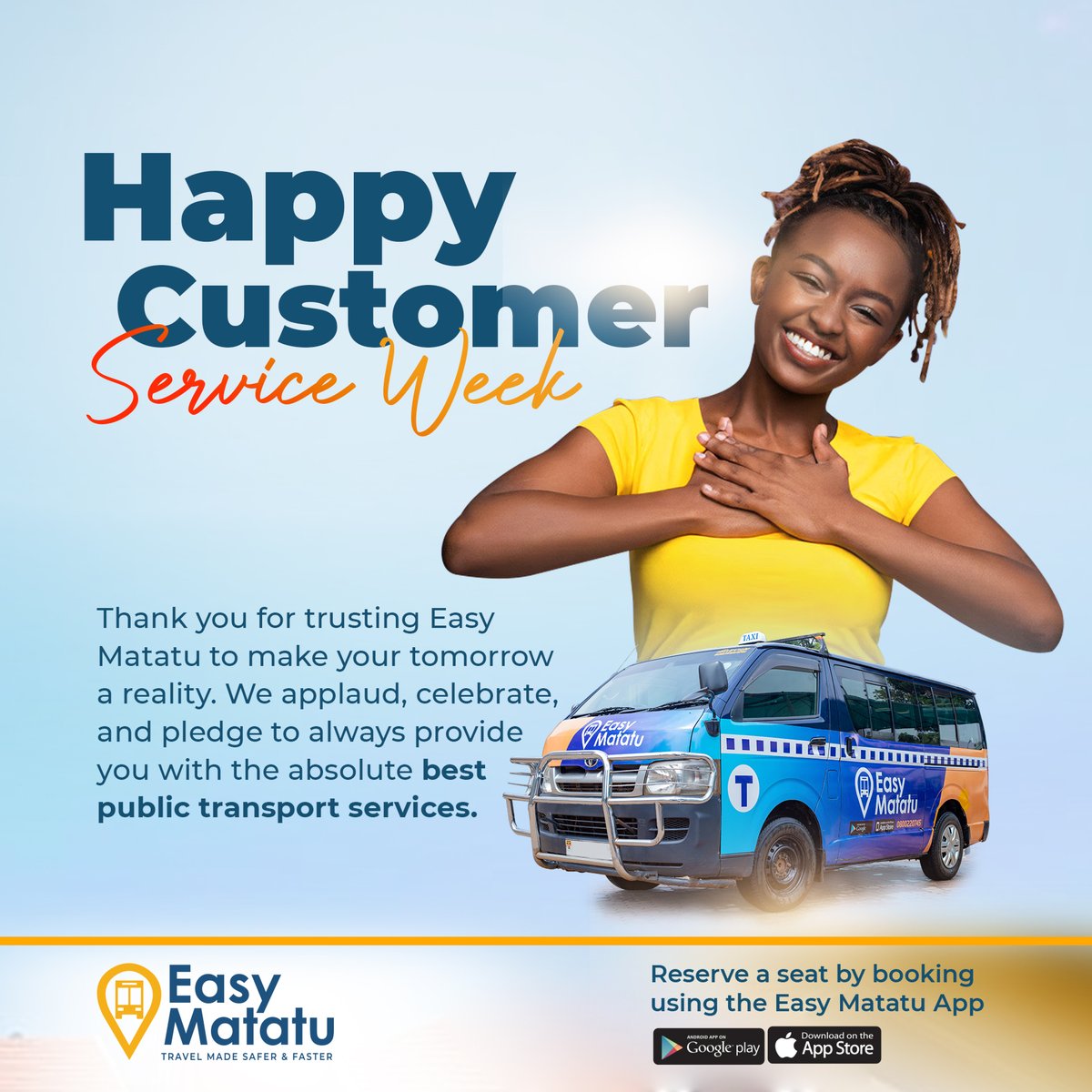 EasyMatatu's tweet photo. A vote of thanks as we end Customer Service Week:
Thank you for trusting Easy Matatu to make your tomorrow a reality. We applaud, celebrate, and pledge to always provide you with the absolute best public transport services.
#EasyMatatuValuesYou https://t.co/FXbg4AYAKe