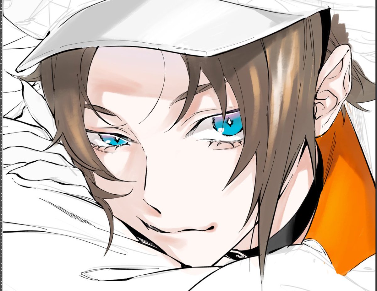 1boy male focus brown hair solo blue eyes hat smile  illustration images