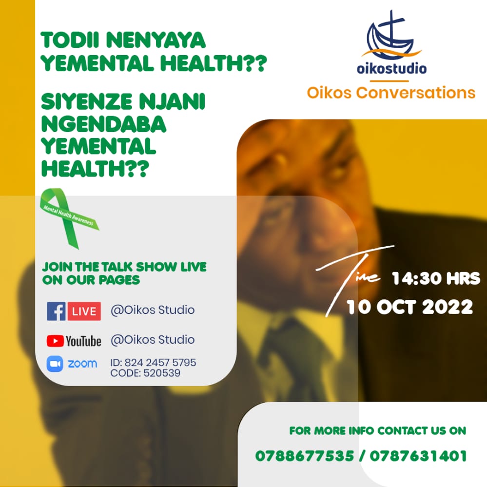 StudioOikos's tweet image. "Todii nenyaya ye Mental Health"

This Monday we're commemorating World Mental Health Day with a live discussion in the studio. Join us from 14:30hrs on Zoom, Facebook &amp;amp; YouTube Live.

#OikosConversations
#MentalHealthAwareness