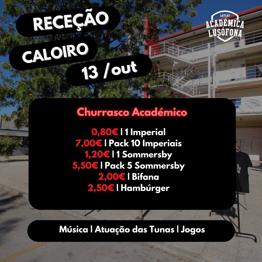 aaulht_'s tweet photo. Vamos ter um dia recheado de atividades em que tudo está pensado para te dar as boas vindas ! A partir das 11h e até às 22h junta-te a nós no que vai ser o CHURRASCO DO ANO. A receção irá ser marcante para todos! 🤯

Encontramos-nos quinta feira ao lado da tenda ao pé do xiri! https://t.co/11er3XIQUP