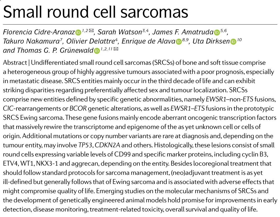 Excellent review of this extremely rare sarcomas, formerly grouped into the Ewing’s sarcoma family.