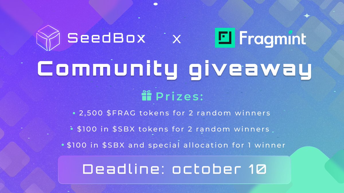 seedbox_fi's tweet photo. SeedBox &amp; Fragmint AIRDROP is LIVE! 

Join the airdrop campaign to win an amazing prize available exclusively for the SeedBox community! https://t.co/BT8NtRHYVr