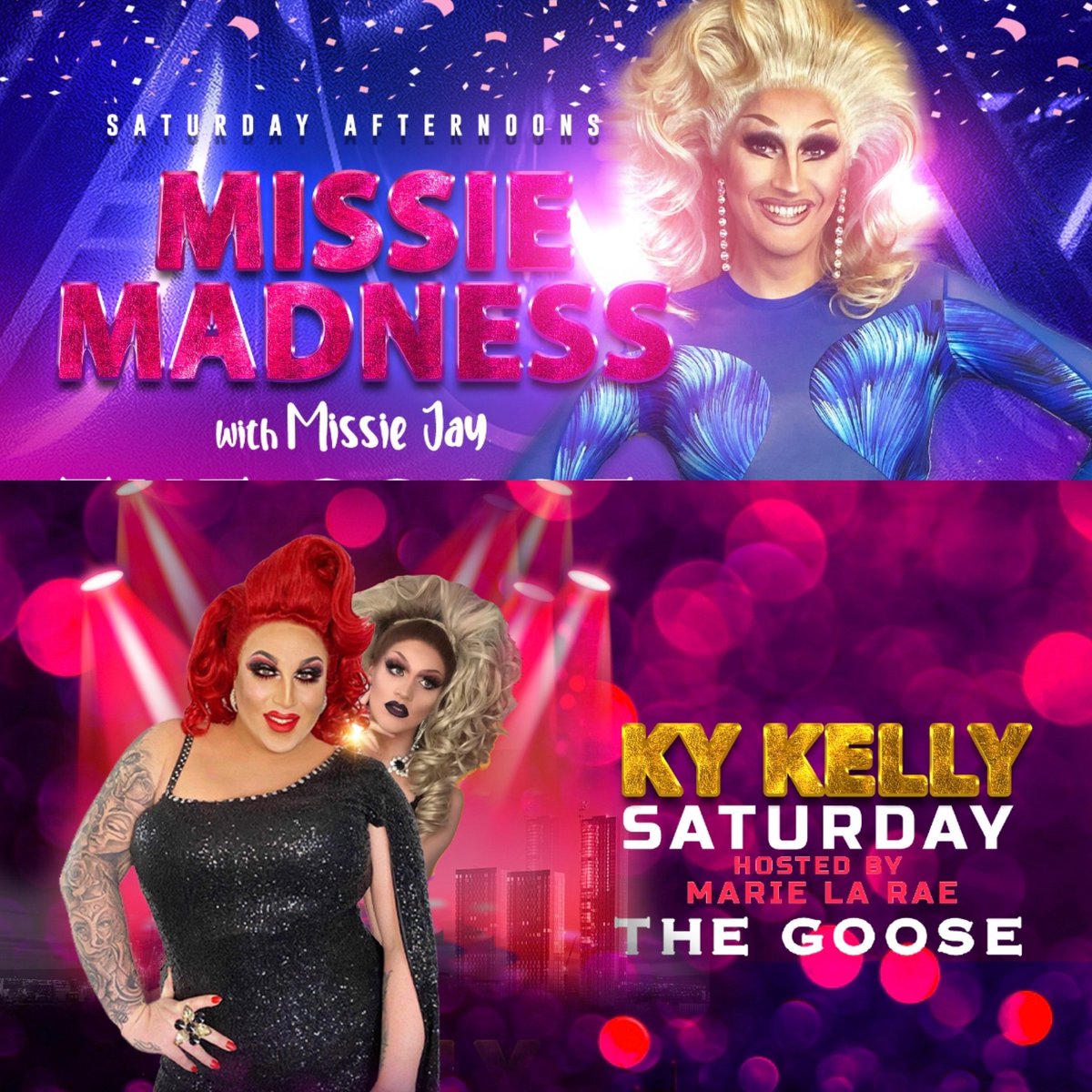 🪩 S A T U R D A Y 🪩 ✨From 4pm Missie Jay is warming you all up for an action pack Saturday ✨Goose favourite KY KELLY returns to the stage from 10pm ✨Followed by Marie La Rae until late #thegoose #bloomstreet #manchester #gayvillagemanchester #lgbt #lgbtq