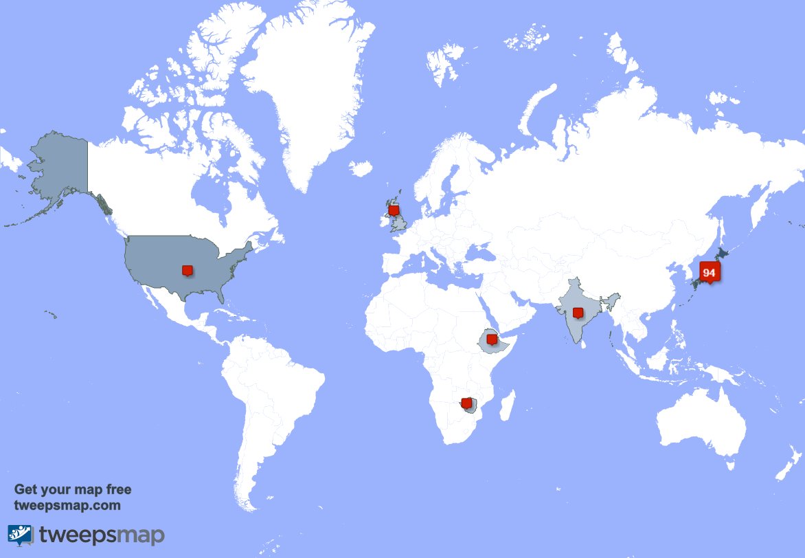 Mis seguidores viven en Japón(94%),Estados Unidos(3%),UK.(1%) y más tweepsmap.com/!OrihuelaSerna