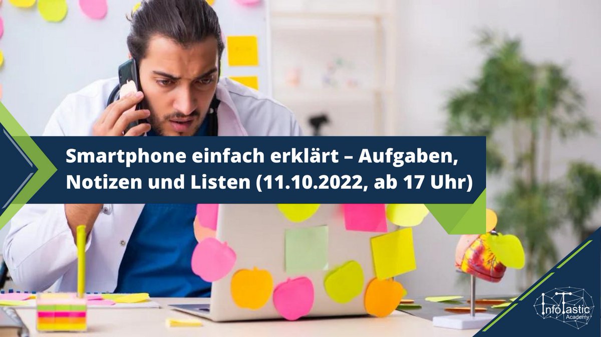 Wozu Stifte und Papier verschwenden, wenn Du Deine #Aufgaben, #Notizen und #Listen auch auf dem #Smartphone notieren kannst? Es hilft Dir beim Planen und Strukturieren Deines Alltags und erinnert Dich an alles Wichtige.

Anmeldung zum Workshop unter: infotastic.academy/smartphone-ein…