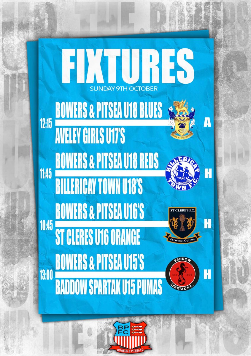 This Weekends Girls Youth Fixtures!
#UPTHEBOWERS
🔴⚪️