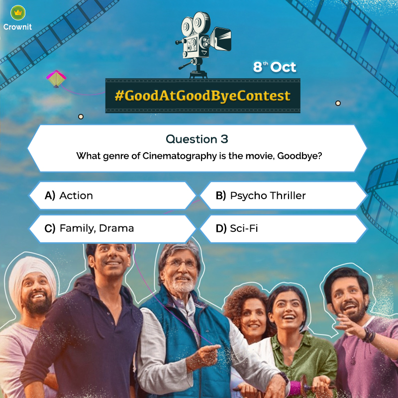 IpsosCrownit's tweet photo. We all have our favorite movie genres, for example, we like spiritually rewarding movies.
This is the final question of the #GoodAtGoodbye contest!
Tag your friends and family members, and give them a chance to win as well!
#contestgiveaway #ContestAlert #Crownit #BMS #giveaway https://t.co/OkyJA1WoZr