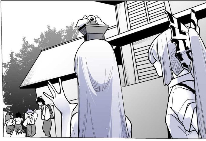 慧音先生と寺子屋になんかよく居そうな人のお見送り 