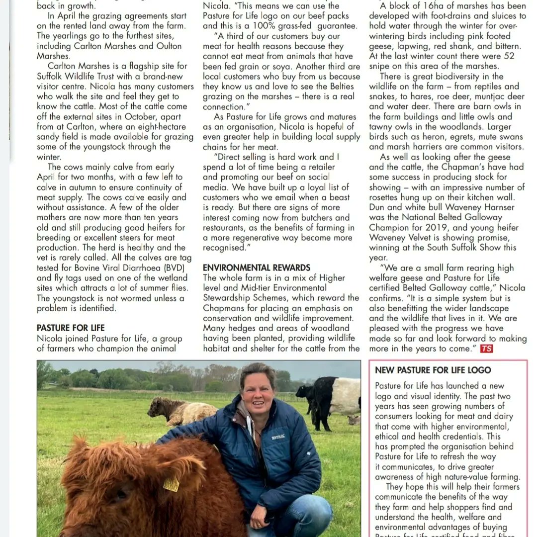 A friend sent me a copy of this article about all things Carr Farm, Belties, Geese and conservation grazing published in smallholder magazine back in july😊
<a href="/TalkingGrass/">Sara Gregson</a> <a href="/PastureForLife/">Pasture For Life</a> #beltedgalloway #waveney #norfolkbroads  #farmingforwildlife #pastureforlife #marshlife