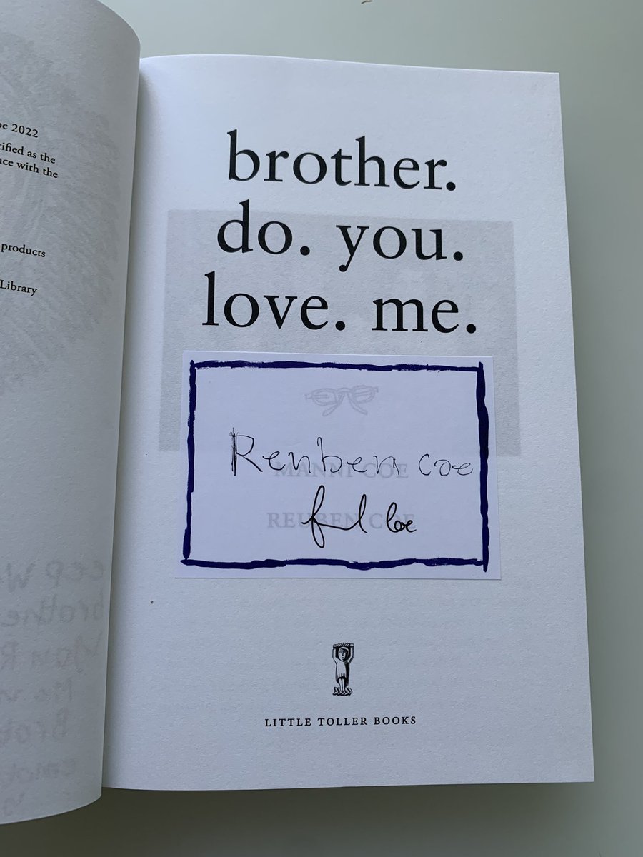 So excited to receive a copy of  #BrotherDoYouLoveMe. 
Well done @ManniCoeWrites and Reuben.