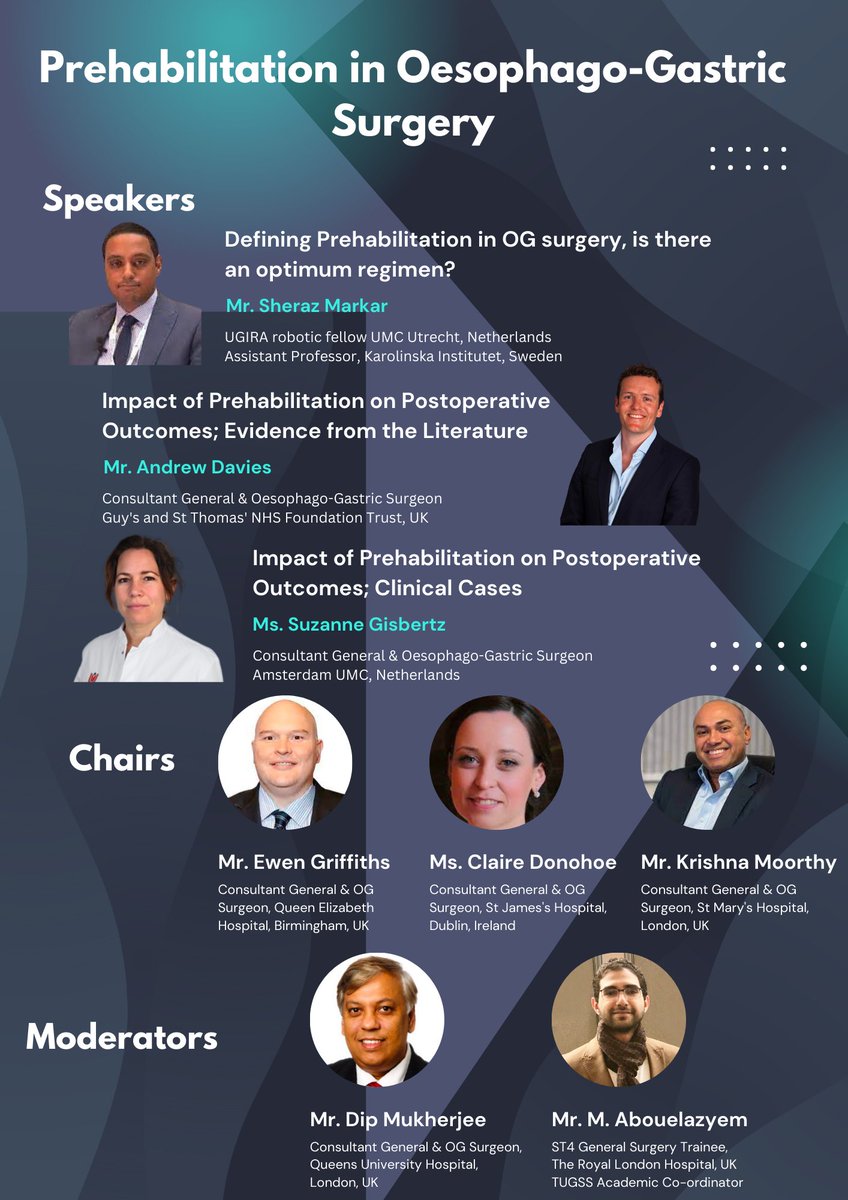 We are delighted to announce the inaugural webinar of TUGSS OG group. Join an expert panel of speakers and chairs who will be discussing ‘Prehabilitation in Oesophago-Gastric Surgery’ 🗓️ Thursday 20/10 ⏲️ 7 p.m. UK 🔗 Register here: bit.ly/TUGS-OG #TUGSS_OG
