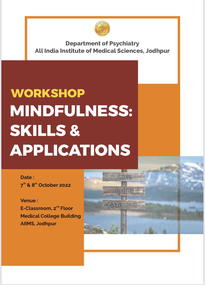 Did you know that ‘active acceptance of psychological discomfort can in fact help in reducing the distress’? This was the concept behind “Mindfulness; Skills &amp; Applications” workshop by <a href="/Aiims_Jodh_Psy/">AIIMS Jodhpur Psychiatry</a> at #AIIMSJodhpur. <a href="/MoHFW_INDIA/">Ministry of Health</a> <a href="/NIMHANS_BLR/">NIMHANS, Bengaluru</a> <a href="/WHO/">World Health Organization (WHO)</a>