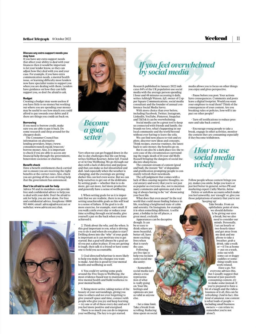 ExploringChange's tweet photo. A great end to a super busy but fabulous week!  Thanks to @PulsePRNI for asking me to contribute to @BelTel Weekend Magazine talking about wellbeing, goal setting and getting started. Great advice for everyone, myself included 🥰 https://t.co/EpSaIuZ5mz