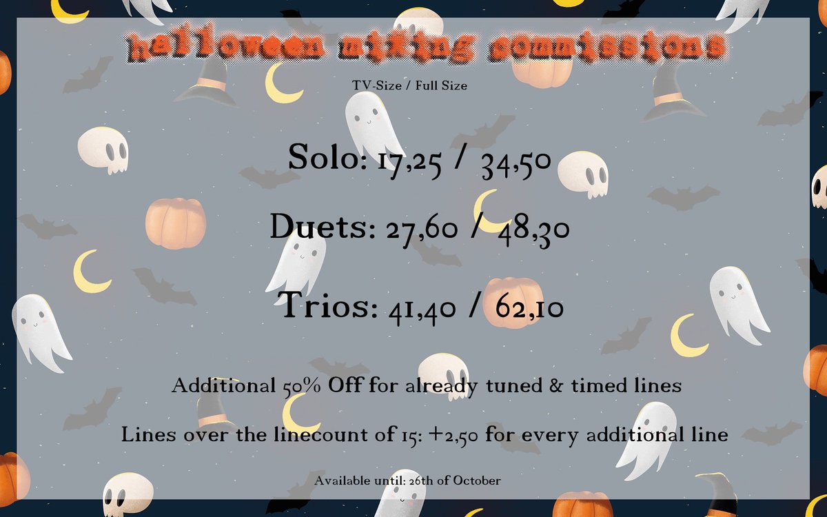 x3Lielliax3's tweet photo. You want 31% Off and already got something planned for Halloween but you actually don't know who to commish? 
Watch no further! 
Open until the 26th of October! 
For Mixing examples click here: https://t.co/1itaY9UrGH

#HalloweenCommissions #MixingCommissions #Halloween2022 https://t.co/eURbBX1Eqe