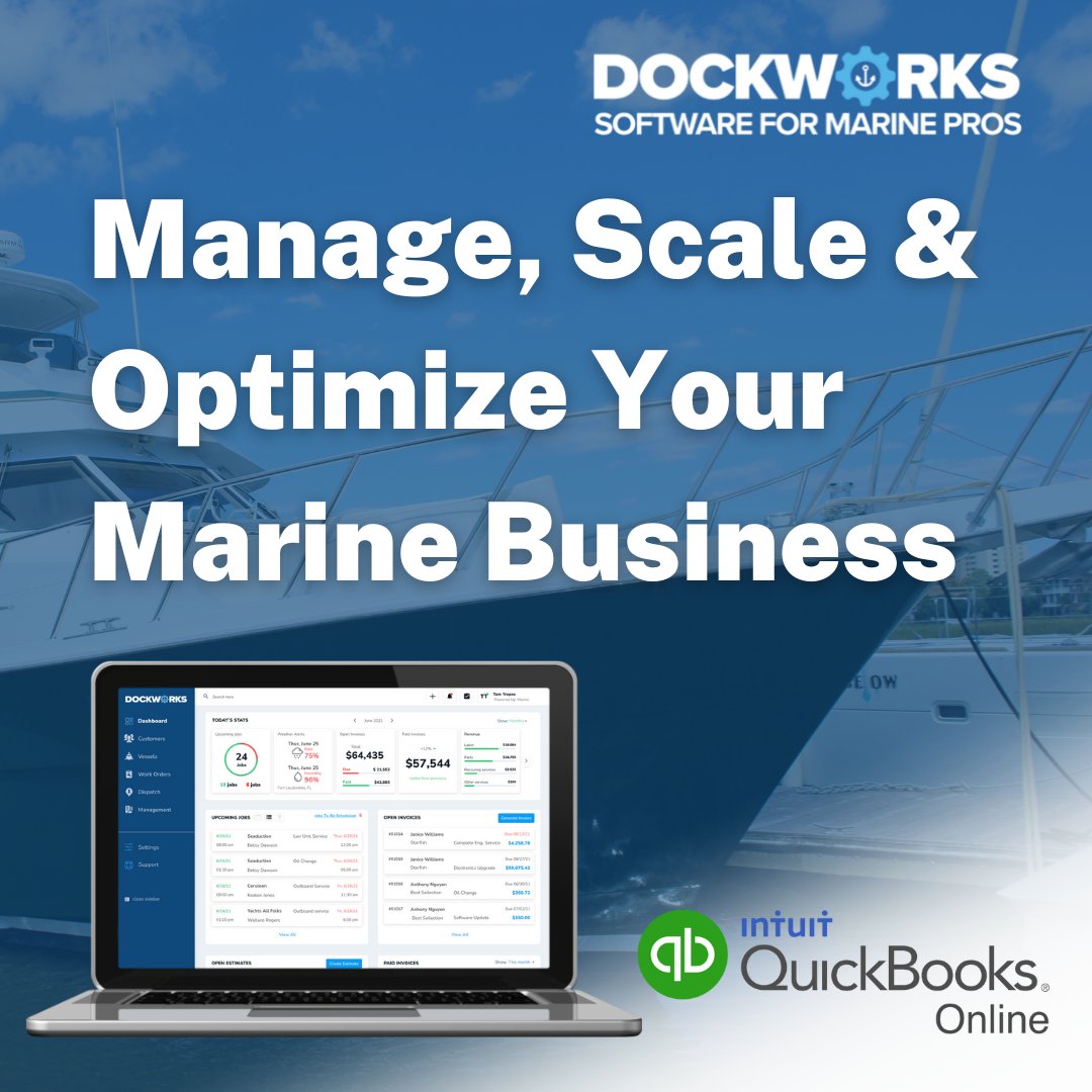 dockworkspro's tweet photo. Manage, scale &amp; optimize your marine business with DockWorks the #1 software for marine professionals. Intergrated with Quickbooks Online! Book a demo today. Visit https://t.co/5cqeZ7dgPb #dockworks #quickbooksonline #marineservices #marinetrades #marineprofessionals #boatrepair https://t.co/5Ql3Lk10pz