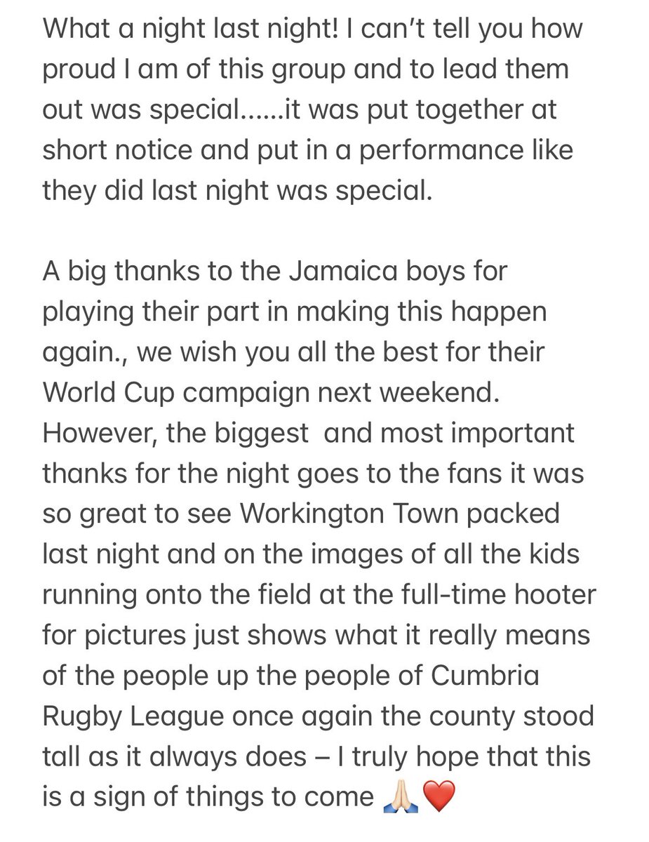 kylejamor87's tweet image. A message to the everyone involved with the Cumbria vs Jamaica game last night ➡️❤️