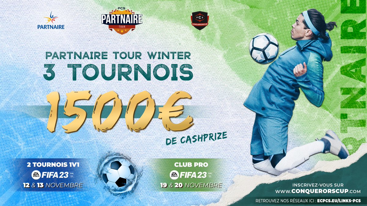 🔴| PARTNAIRE TOUR |⚫

🚨Inscriptions ouvertes pour le #PartnaireTour #FIFA organisé avec <a href="/PartnaireFrance/">Partnaire France</a> ⚽

🏆1V1

📆12 novembre sur PS4
🗒️ecpcs.eu/TOORFIFA1V1PS4
📆13 novembre sur PS5
🗒️ecpcs.eu/TOORFIFA1V1PS5

🏆CLUB PRO PS5

📆19 &amp; 20 novembre
🗒️ecpcs.eu/TOORFIFACPPS5