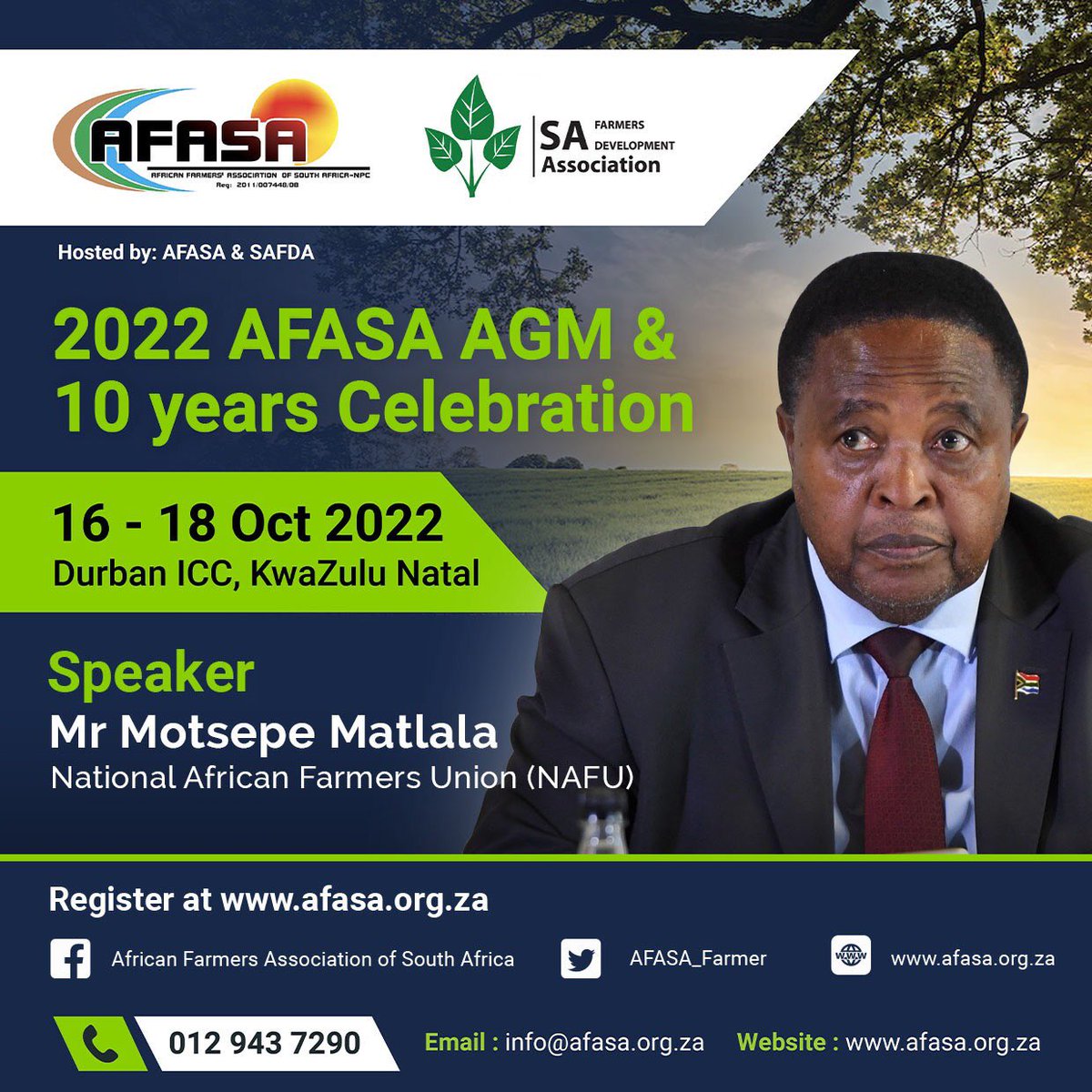 AFASA_agri's tweet photo. 2022 AFASA AGM and 10 years celebration speakers
Register at https://t.co/Plvylp3xt6 to book your entry tickets.
#AFASA #AfricanFarmersOrganisation #tenyearscelebration #SAFDA #AgriculturalPartnerships https://t.co/qPWuZyn48B