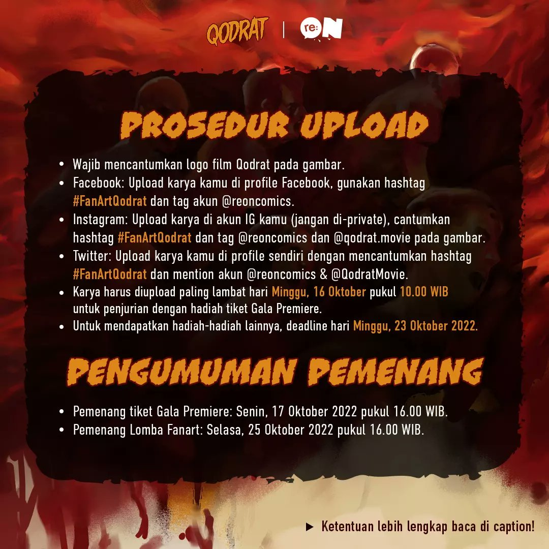 danieldokter's tweet photo. Reonites!
re:ON Comics dengan Magma Entertainment mau bagi-bagi hadiah buat kamu yang jago gambar!
Apa aja hadiah & persyaratannya?
Slide foto untuk info lebih lanjut!
#MagmaEntertaintment #Qodrat #reOncomics https://t.co/XP630FzNe0