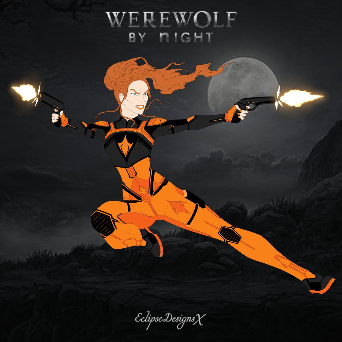 EclipseDesignsX's tweet photo. OMG!!! I completely forgot #WerewolfByNight 🐺came out yesterday so had to spend the day drawing my take on the character fighting #ElsaBloodstone. I'm so excited to watch it later tonight, super high expectations 😆😅 #midnightsuns #mcu #marvel #howlingcommandoes #blade #monster https://t.co/wWK4MTgE7W