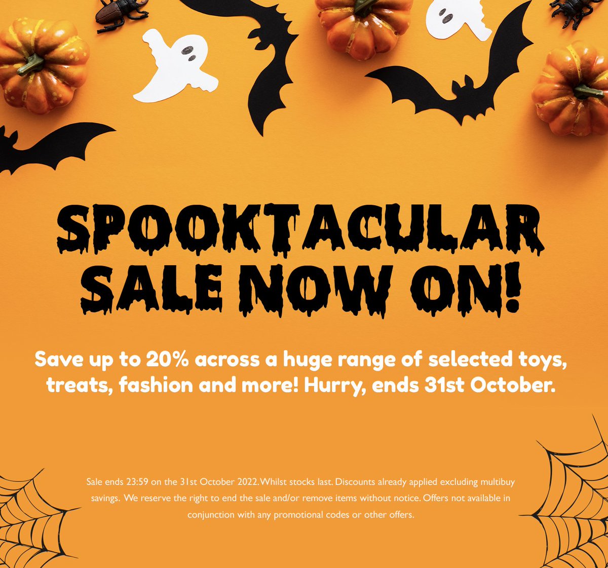 PetsPlayUK's tweet photo. Our Spooktacular Sale is now on! 🎃

Almost EVERYTHING on our store is discounted!

💀 Free delivery on all orders £29+
💀 Same day dispatch when you order before 12pm M-F
💀 Over 1400 products on offer!

Shop now - https://t.co/vEPhr21RWq

#halloween #sale #pets #toys https://t.co/h5a5mg3itf