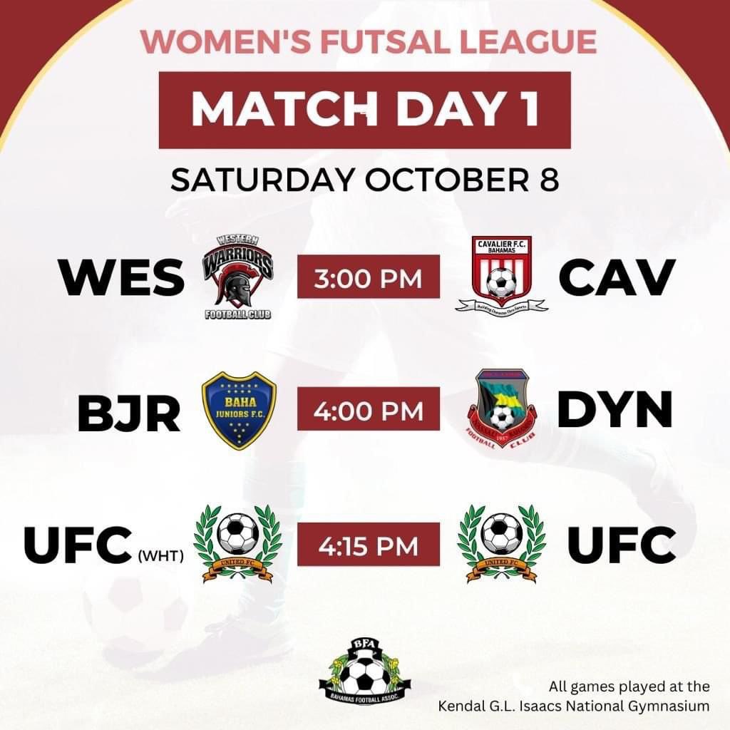 BahamasFootbal1's tweet photo. Are you thinking what we're thinking?! 🤔 If so, you're just as ecstatic as we are for the  Women's Futsal Match Day 1 ⚽️🙋🏽‍♀️

TODAY, Saturday, 8th October, you don't want to miss 3️⃣ exciting matches at the Sir Kendal G.L. Isaacs National Gymnasium 🏟

#BFAFUTSAL #BFAF #BAHAFUTSAL https://t.co/enFT0LM3sB