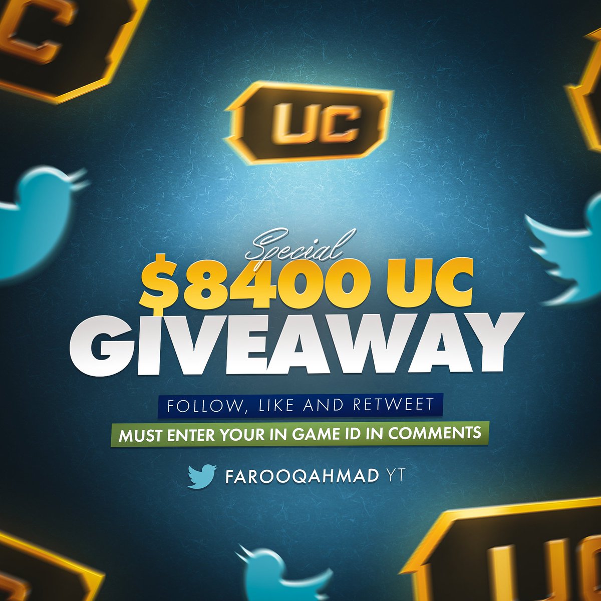 FarooqAhmadYT's tweet photo. PUBG MOBILE $8,400 UC  Giveaway

✅ Retweet + Like 
✅ Must Follow @FarooqAhmadYT 
 &amp; @AMGinfluence 

✅ Comment  Player ID#

Must follow &amp; retweet https://t.co/QeSbnjJS9D