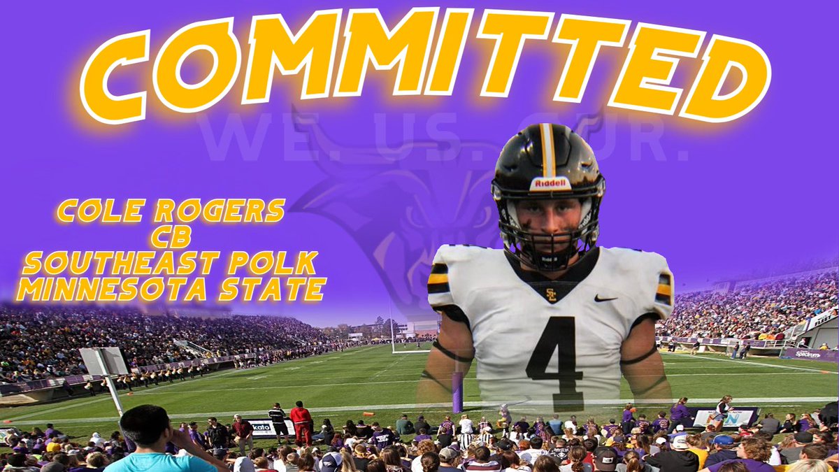 colerogers22's tweet photo. I am super blessed and excited to announce my verbal commitment to Minnesota State! Thanks to all the family, friends, and coaches who helped and supported me throughout the process. Go Mavs! @sep_football @MinnStFootball @JimGlogowski @CoachJackson32 https://t.co/4hpmZUi0Jz