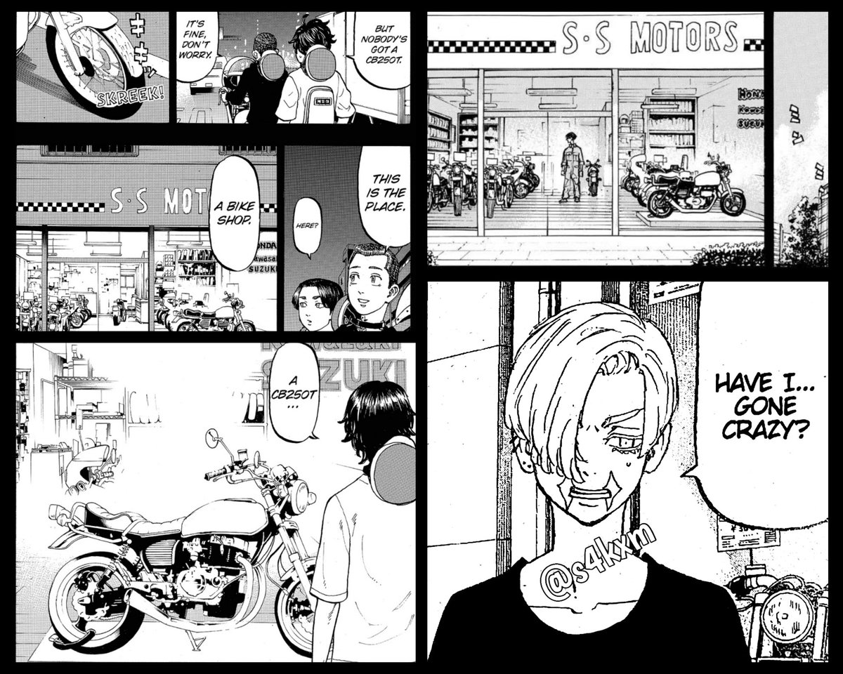 #tr273 #trspoilers
It's still strange to me that Sanzu knew Shinichiro had a bike shop and Baji didn't know it. And Kazutor chose the Shinichiro store by a strange coincidence. I think Sanzu may have something to do with that day....
#tokyorevengers273