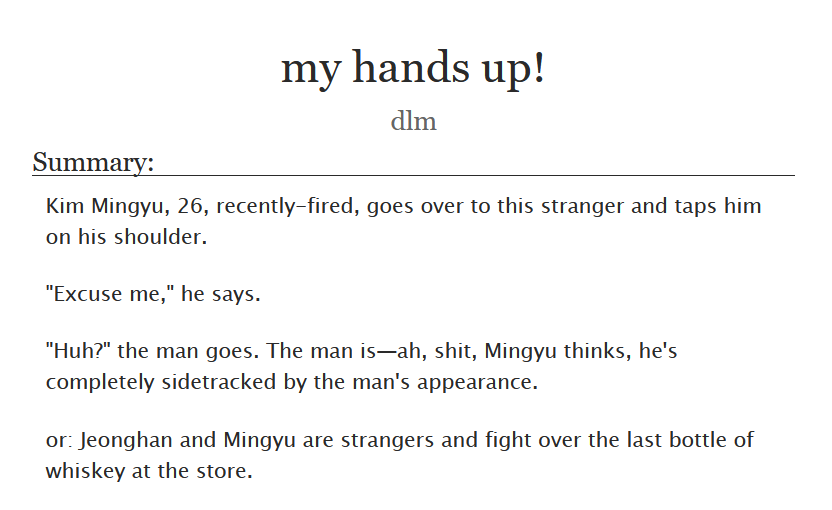 thembocollector's tweet photo. in honour of jeonghan eating mingyu's hair:

"my hands up!"
rating: m
pairing: gyuhan
https://t.co/SJ0Bza9dh9 https://t.co/ofvzNAGYgp