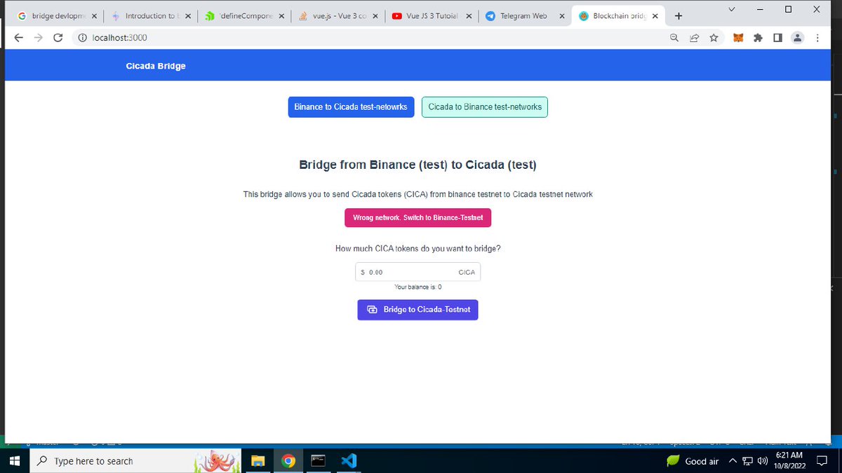 CICADACHAIN's tweet photo. CICADA BRIDGE UI SCREENSHOT

TESTNET ✅
KYC AND AUDIT ✅
CICA SWAP ✅
CICA CUSD FOR CICADA FEE ✅
BRIDGE MULTICHAIN ✅

📊Chart 
https://t.co/L4BszWbWWk

📢 TG  
@CicadaChain

🌐Website 
https://t.co/1JtDlHtV19 https://t.co/vnfQAo8ppR
