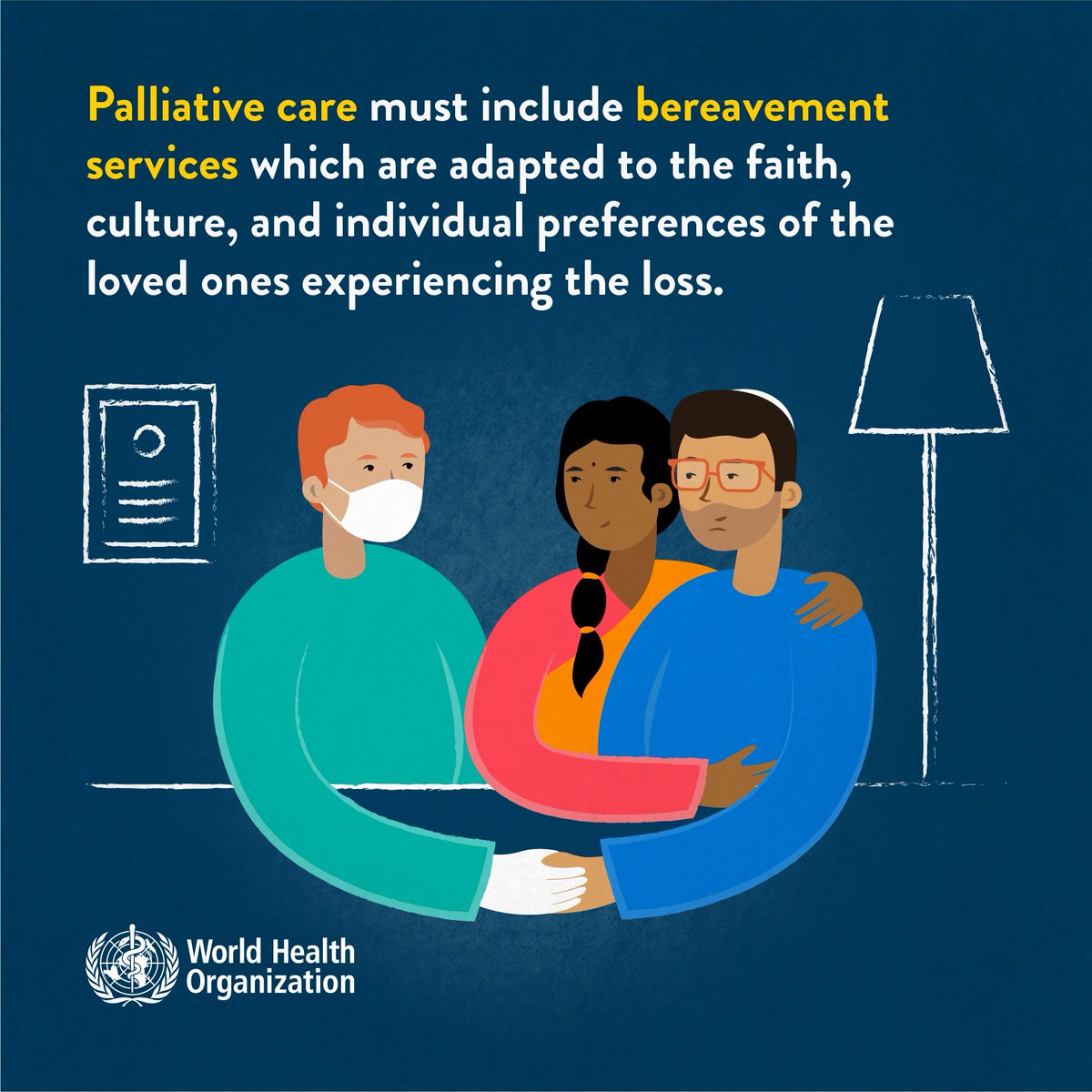 WHO's tweet photo. #PalliativeCare must include bereavement services. 
 
This means psychological, spiritual and community support which is adapted to the faith, culture, and individual preferences of the loved ones experiencing the loss.
 
📌 https://t.co/e481hjQjXY https://t.co/fJui679AEh