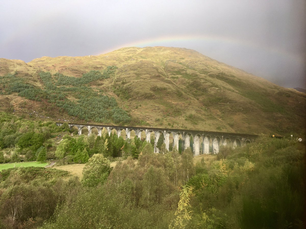 EverSoDry's tweet photo. Enjoyed a fabulous trip on #Jacobite @westcoastrail yesterday - even got a beautiful rainbow as we crossed the Glenfinnan Viaduct! https://t.co/ffET6t6bSE