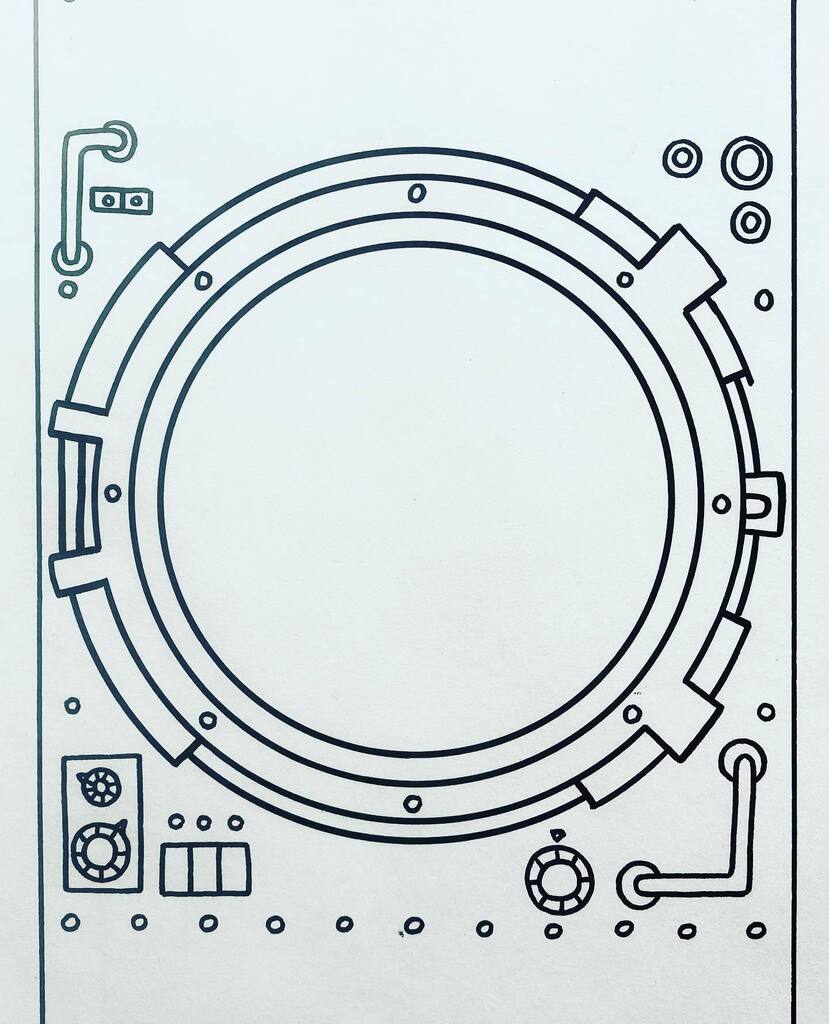 IanBode4's tweet photo. A little hand drawn pen and ink design work, before taking it digital, for a project. I’m calling it “Portholes on my lawn” in my head. 👩‍🚀🪟🌌 https://t.co/EOvy6oiCnM https://t.co/JcWDx7k2DY