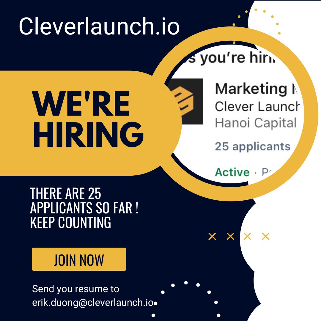 cleverlaunch's tweet photo. 25 applicants so far and more 
We are still hiring Marketing Manager 
Apply here : https://t.co/V0Ecz1Kf4q

#cleverlaunch #fundingcreator #marketing https://t.co/W7WloiEXCz