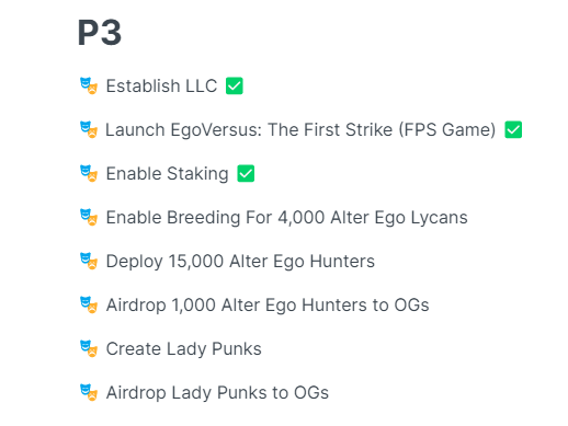 🎭 In less than 12 days 3 more things will be checked off the list.

Get ready to breed your punks and get ready for the Alter Ego Hunters mint.

5 playable characters will be available in this collection.

WL: 1 $AVAX 
Public: 1.25 $AVAX

#TheEgoVerse #AVAXNFT #AVAXNFT #NFT