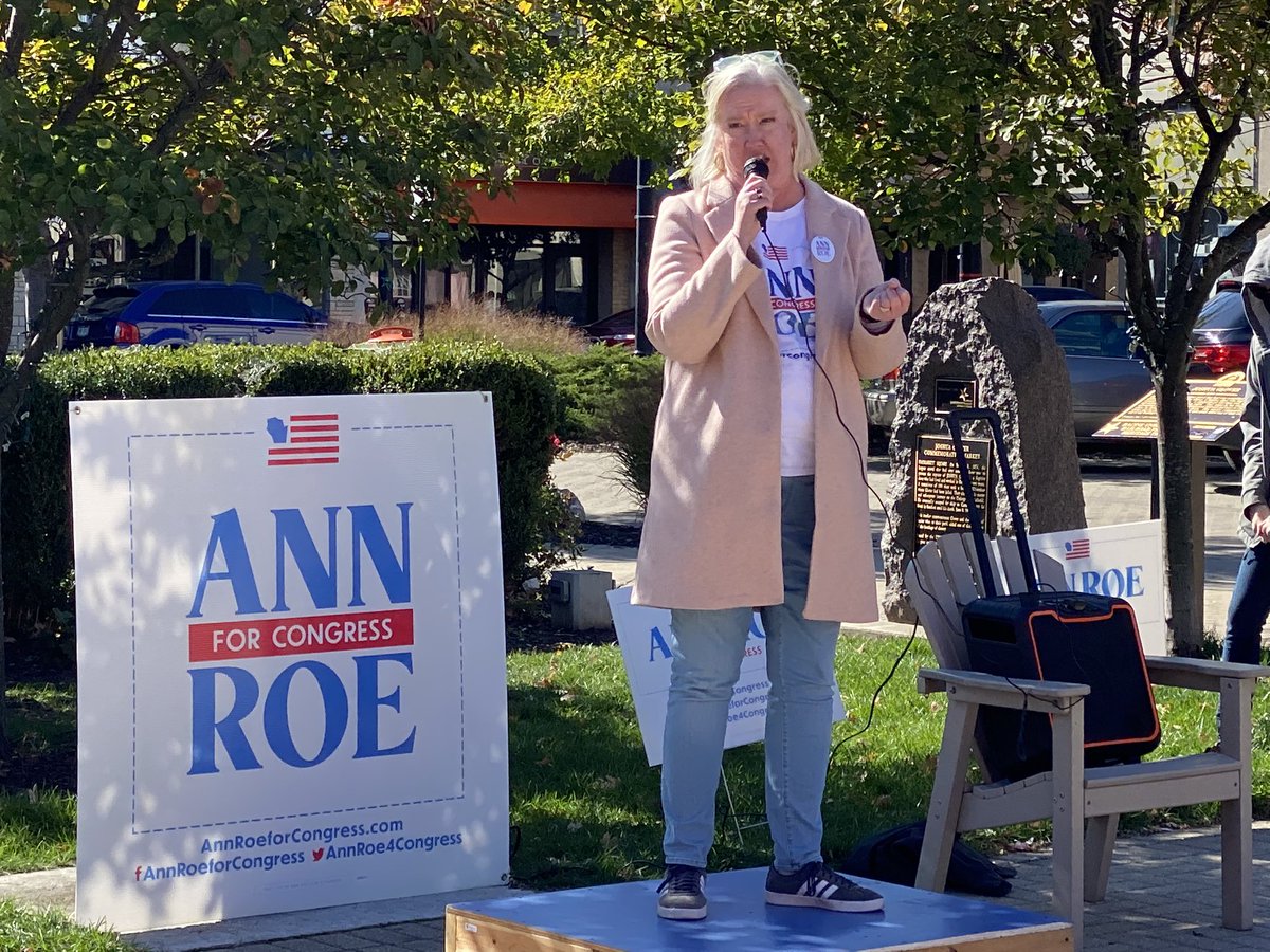 AdamKelnNews's tweet photo. Dem 1st Congressional District candidate @AnnRoe4Congress is at Monument Square Park in Racine for what WisDems is calling the Roevember Rally. “I can’t believe we have to protest this shit again,” she says. Several Racine area state lawmakers and local electeds here too. https://t.co/NVYhc8cNG7