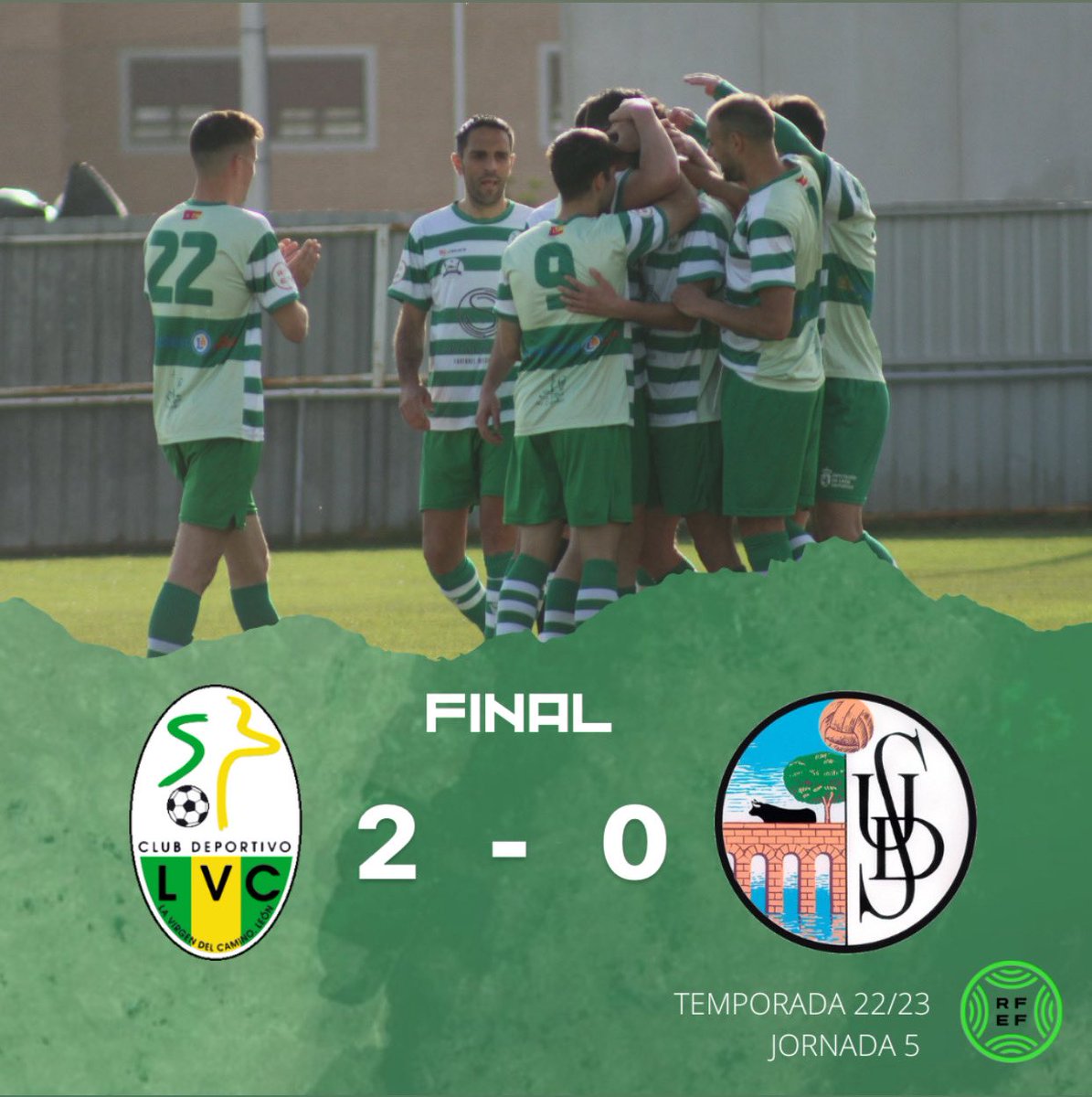 𝗙𝗜𝗡𝗔𝗟 en Los Dominicos 

<a href="/cdlavirgen/">CD Virgen del Camino</a> // 2️⃣
<a href="/SalamancaCFUDS/">Salamanca UDS</a> // 0️⃣ 

Un gol de <a href="/abelcalleja10/">AbelCalleja10</a> y otro de Diego hacen que los 3 puntos de hoy se queden en casa.  

#VamosVerdes💚🤍 | #JuntosHacemosElCamino | 
#LaVirgenSalamanca