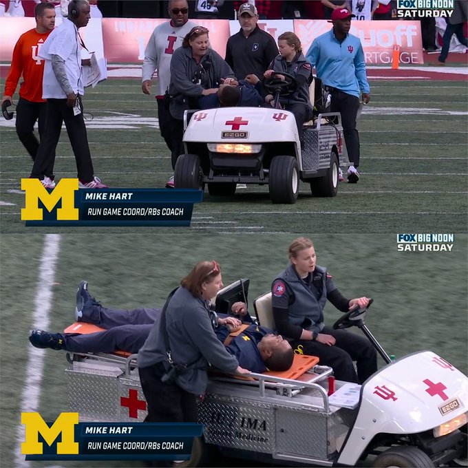 Michigan RB coach Mike Hart stretchered off vs. Indiana after reported  seizure