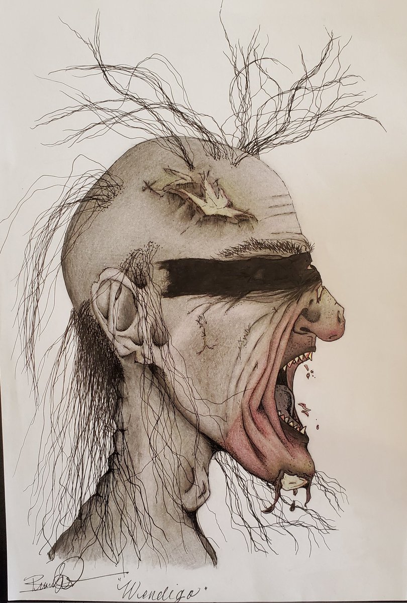 MissBrandyGreen's tweet photo. If you're interested in purchasing a copy, let me know. #Wendigo #weendigo #windigo #witiko #mythsandlegends #NativeAmericanCulture #manitous #Ojibwe #drawing #art #BasilJohnston https://t.co/VvOikc5rbT