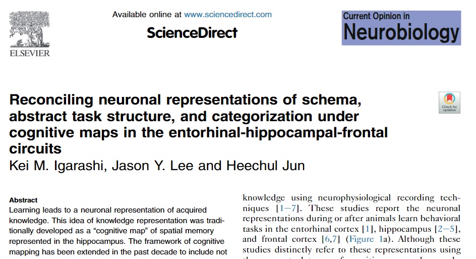 We wrote an opinion minireview on knowledge representations in Curr Opin Neurobio.

"Reconciling neuronal representations of schema, abstract task structure, and categorization under cognitive maps in the entorhinal-hippocampal-frontal circuits"

bit.ly/3MfxVRW