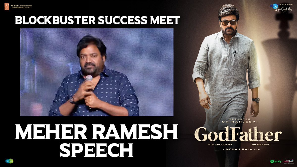 'Megastar is a perfectionist' - Director @MeherRamesh speech at the #GodFather Blockbuster success meet! Watch here! - youtu.be/xanJU-68Jw0 #BlockbusterGodfather 🔥 @KChiruTweets @BeingSalmanKhan @jayam_mohanraja #Nayanthara @ActorSatyaDev @MusicThaman