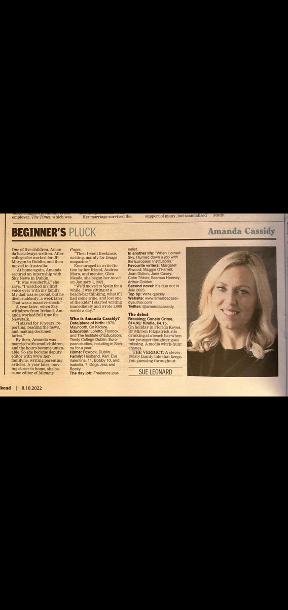 AmandaCasssidy's tweet photo. Thanks @Suejleonard and @IELifestyle_ for the lovely profile piece #BeginnersPluck and for billing Breaking as "clever, twisty tale...that keeps you guessing throughout"
#debutauthor
#irishwriter
#CrimeFiction https://t.co/3gp6D8S0tz