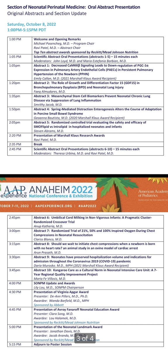 ravimpatelmd's tweet photo. Oral scientific abstract session starts at 1 pm today- 👏🏼 to all our presenters, including @GeoannaBautista @stableisotope @NeoAnup @gsarunprasath @DMurosko 

Poster session starts at 5:15p

Three presenters current/former @AAPneonatal Marshall Klaus awardees

#SONPM2022 #AAP2022 https://t.co/1iHupC1LoG