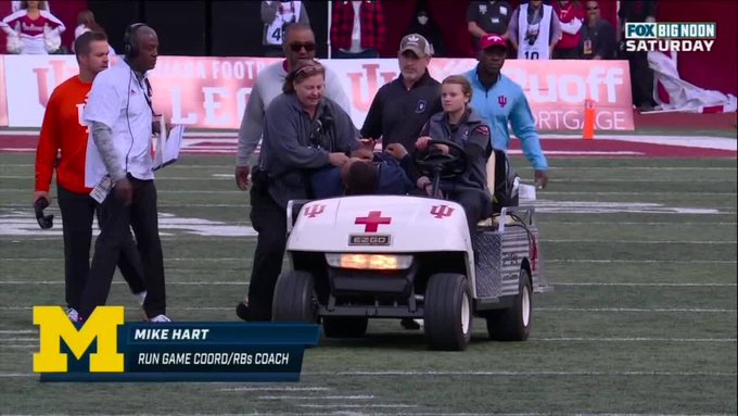 Mike Hart: Michigan coach had to be carted off after having a seizure on  the field | Marca
