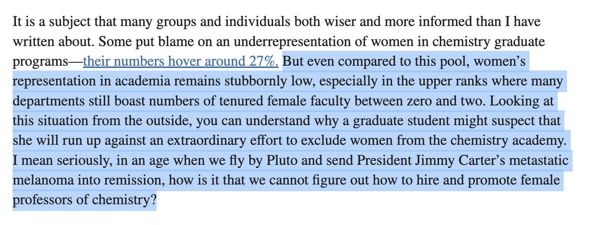 Achieving Gender Balance in the Chemistry Professoriate Is Not Rocket Science (by Carolyn R. Bertozzi) ncbi.nlm.nih.gov/pmc/articles/P… (I don't think I've seen such sweeping joy, both publicly and privately, at a Nobel prize announcement ever before!)