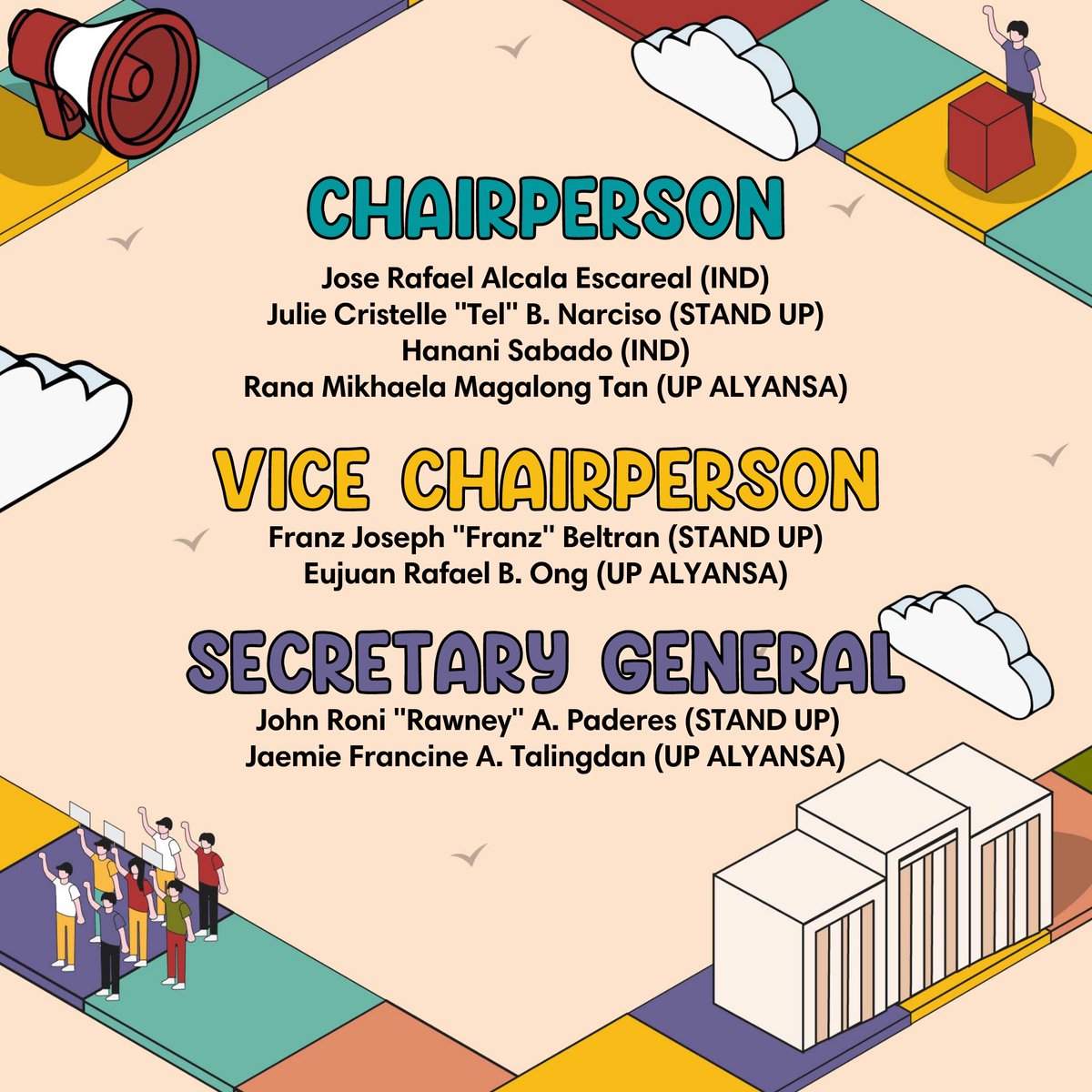 UP_UFM's tweet photo. [INITIAL LIST OF CANDIDATES FOR THE UFC]

Here is the initial list of candidates for the Executive Committee of the University Freshie Council 🌻

Protests are open until October 10, 11:59 PM. You may send a protest through the UFC Email: updufc2022@gmail.com https://t.co/W51KtNUBEz
