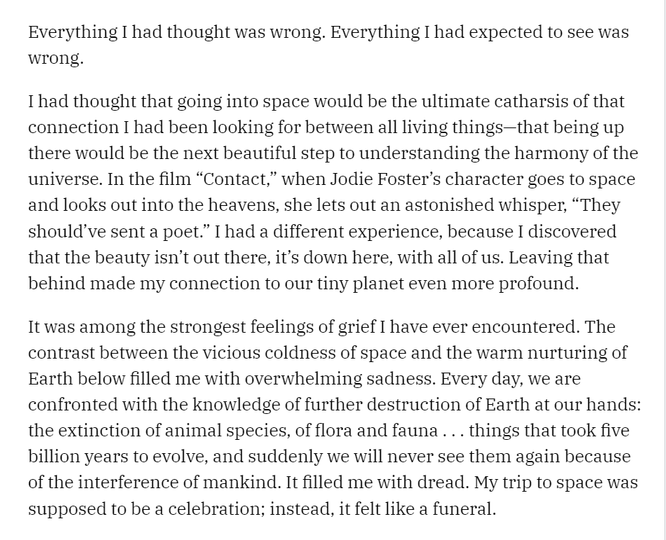 SteveStuWill's tweet photo. William Shatner on his trip into space on the Blue Origin https://t.co/D7igVjd7q4

"It was among the strongest feelings of grief I have ever encountered. The contrast between the vicious coldness of space and the warm nurturing of Earth below filled me with overwhelming sadness." https://t.co/79pTudgh3K